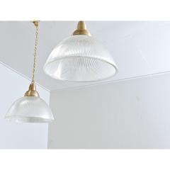English Pair of Vintage Industrial Holophane Glass Pendants - 4558231