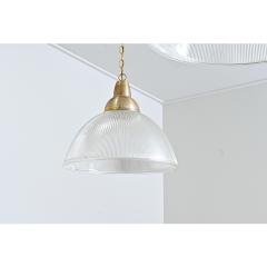 English Pair of Vintage Industrial Holophane Glass Pendants - 4558232