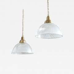 English Pair of Vintage Industrial Holophane Glass Pendants - 4581955