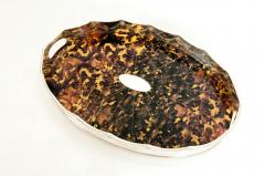 English Plated Tortoise Shell Interior Barware Footed Oval Tray - 1131131