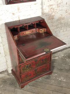 English Queen Anne Early 18th Century Red Chinoiserie Lacquer Desk Commode - 2017935