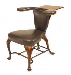 English Queen Anne Oak and Leather Reading Armchair - 4635821
