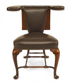 English Queen Anne Oak and Leather Reading Armchair - 4635822