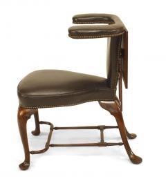 English Queen Anne Oak and Leather Reading Armchair - 4635824