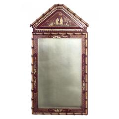 English Regency Chinoiserie Style Faux Bamboo Pediment Top Wall Mirror - 4649620