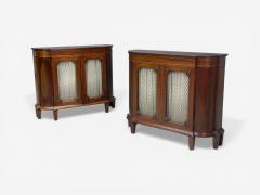 English Regency Demilune Cabinets Mahogany Brass Fabric England 20th c  - 4556911