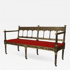 English Regency Lattice and Red Upholstered Settee - 1421280