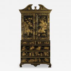 English Regency Style Black Lacquered Gold Chinoiserie Cabinet - 2799546
