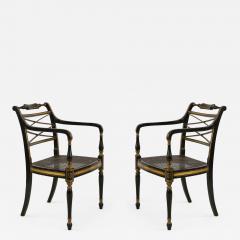 English Regency Style Black and Gold Painted Cane Seat Side Chair - 2798908