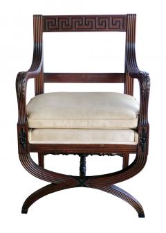 English Regency Style Curule form Armchair with Greek Key Relief - 1522519