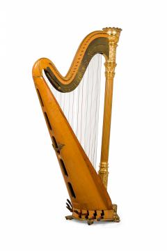 English Regency Style Giltwood Brass Double Action 7 Pedal Harp - 4195379