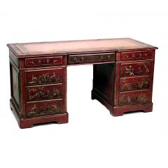 English Regency Style Red Lacquered Chinoiserie Knee Hole Desk - 4629008