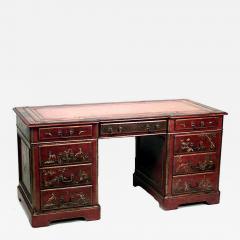 English Regency Style Red Lacquered Chinoiserie Knee Hole Desk - 4644162