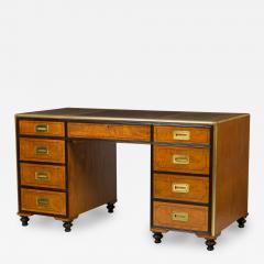 English Regency Style Wood and Brass Leather Top Campaign Desk - 4186197