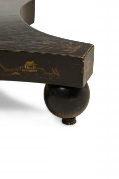 English Regency black lacq pedestal base coffee table with oval chinoiserie top - 4650119