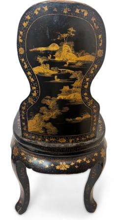 English Regency black lacquered chinoiserie decorated side chair - 4658917