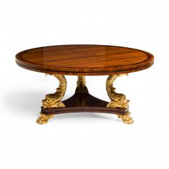 English Regency style rosewood center table with 3 gilt dolphins - 4646467
