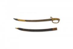 English Renaissance Curved Brass Sword and Leather Scabbard - 4200062