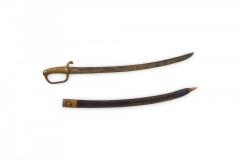 English Renaissance Curved Brass Sword and Leather Scabbard - 4200063