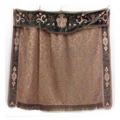 English Renaissance Style Green Velvet Gold Damask Banner - 4709323