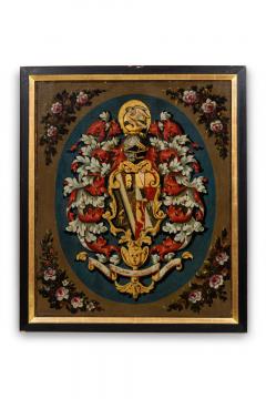 English Renaissance Style Heraldic Flag Oil on Canvas Painting - 4517320