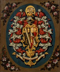 English Renaissance Style Heraldic Flag Oil on Canvas Painting - 4539038