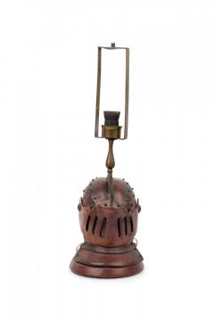 English Renaissance Style Novelty Brown Leather Knights Helmet Table Lamp - 4671503