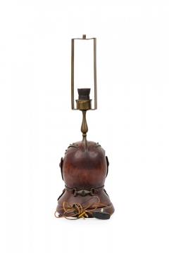 English Renaissance Style Novelty Brown Leather Knights Helmet Table Lamp - 4671506