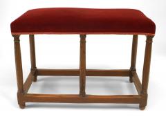 English Renaissance Style Red Velvet Walnut Bench - 4656486