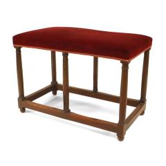 English Renaissance Style Red Velvet Walnut Bench - 4708661