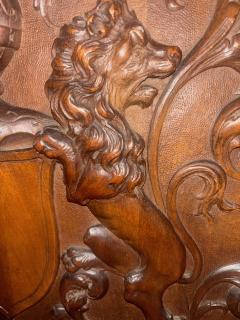 English Renaissance style square wall plaque with carved coat of arms - 4665489