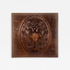 English Renaissance style square wall plaque with carved coat of arms - 4694595