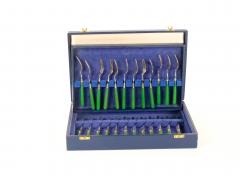 English Sheffield Fish Cutlery Service Green Handles in Original Fitted Box - 4823190