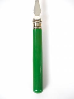 English Sheffield Fish Cutlery Service Green Handles in Original Fitted Box - 4823194