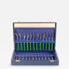 English Sheffield Fish Cutlery Service Green Handles in Original Fitted Box - 4824377