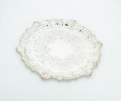 English Sheffield Silver Plate Engraved Interior Round Serving Tray - 3440525