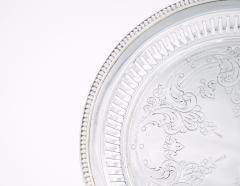 English Sheffield Silver Plate Round Shape Engraved Serving Tray - 3168581