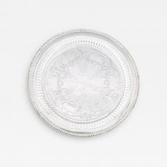 English Sheffield Silver Plate Round Shape Engraved Serving Tray - 3177824
