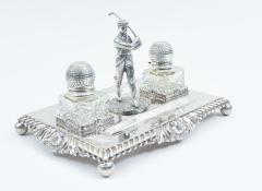 English Sheffield Silver Plated Footed Desk Inkwells with Stand  - 946760