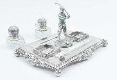 English Sheffield Silver Plated Footed Desk Inkwells with Stand  - 946761