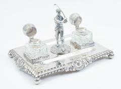 English Sheffield Silver Plated Footed Desk Inkwells with Stand  - 946764