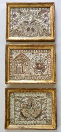 English Shellwork Pictures in Original Giltwood Frames Set of Three circa 1840 - 3808148