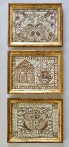 English Shellwork Pictures in Original Giltwood Frames Set of Three circa 1840 - 3808151