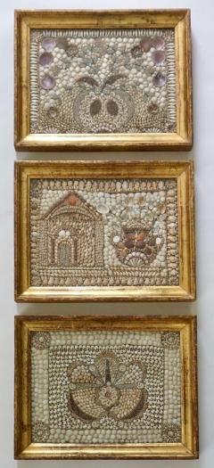 English Shellwork Pictures in Original Giltwood Frames Set of Three circa 1840 - 3808155