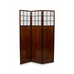 English Sheraton style Mahogany and Glass 3 Panel Screen - 4642262