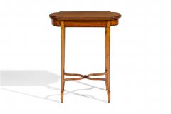 English Sheraton style satinwood rectangular end table with stretcher - 4660568
