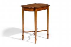 English Sheraton style satinwood rectangular end table with stretcher - 4660570