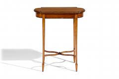 English Sheraton style satinwood rectangular end table with stretcher - 4660571