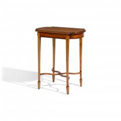 English Sheraton style satinwood rectangular end table with stretcher - 4717943