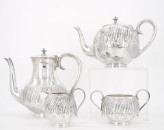 English Silver Plate Exterior Engraved Decorations Four Piece Tea Coffee Set - 3169151